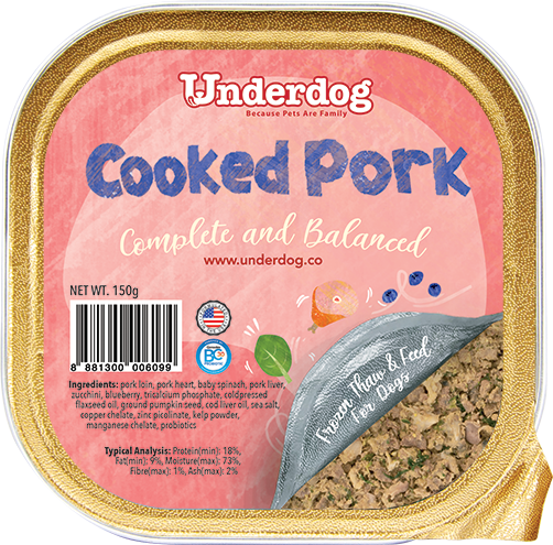Underdog Cooked Pork Complete & Balanced Frozen Dog Food 150g
