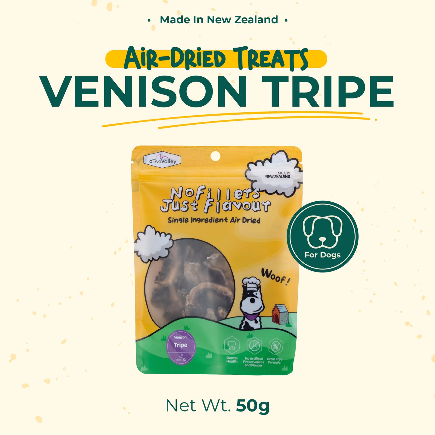 aTwoValley Air-Dried Venison Tripe Dog treat