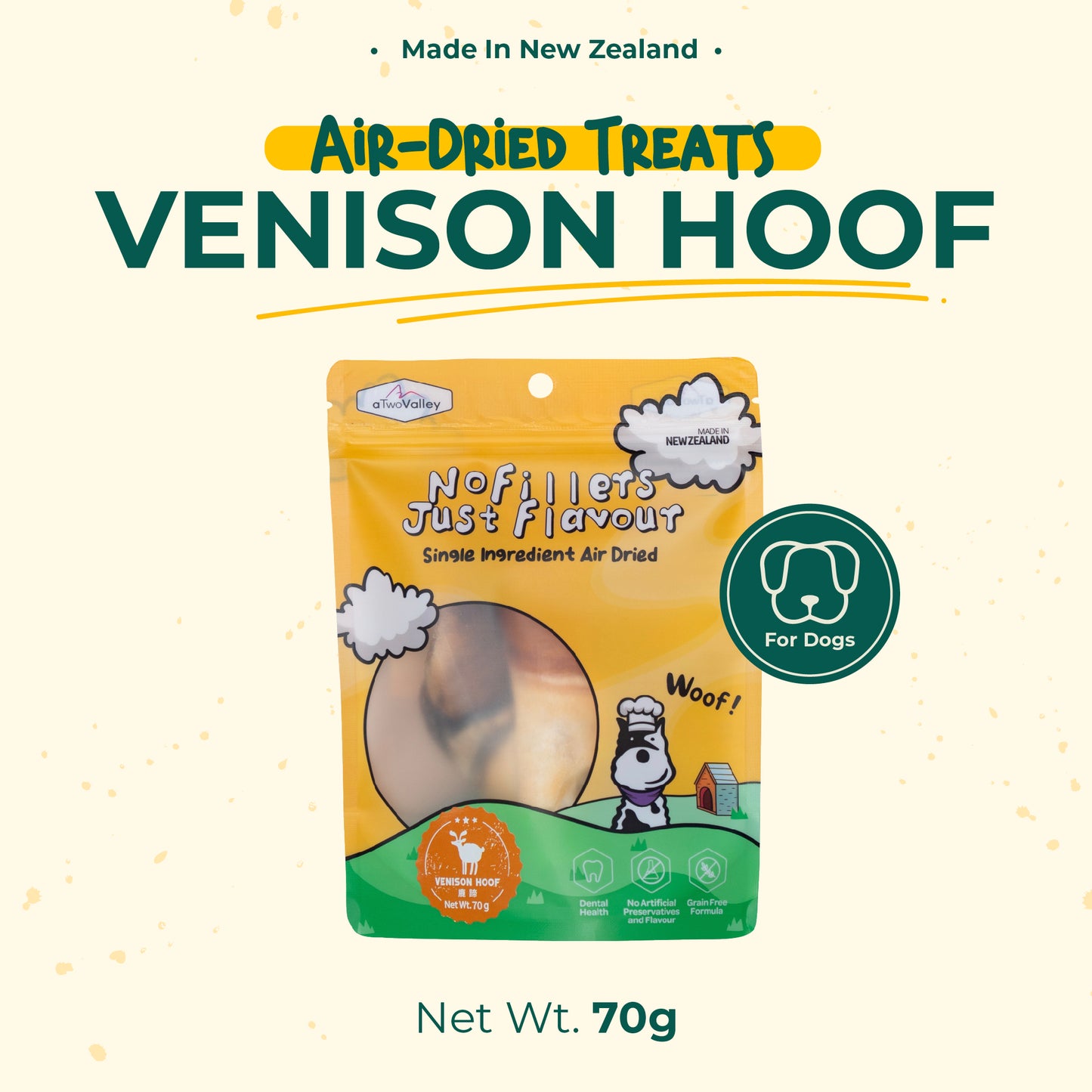 aTwoValley Air-Dried Venison Hoof Dog Treat