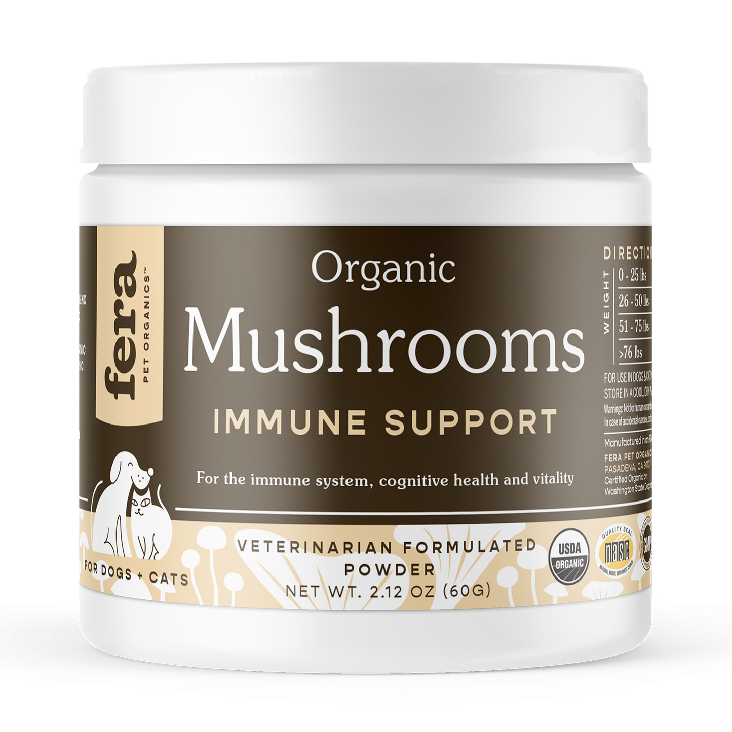 Fera Pet USDA Organic Mushroom Blend for Immune Support (120 servings, powder)
