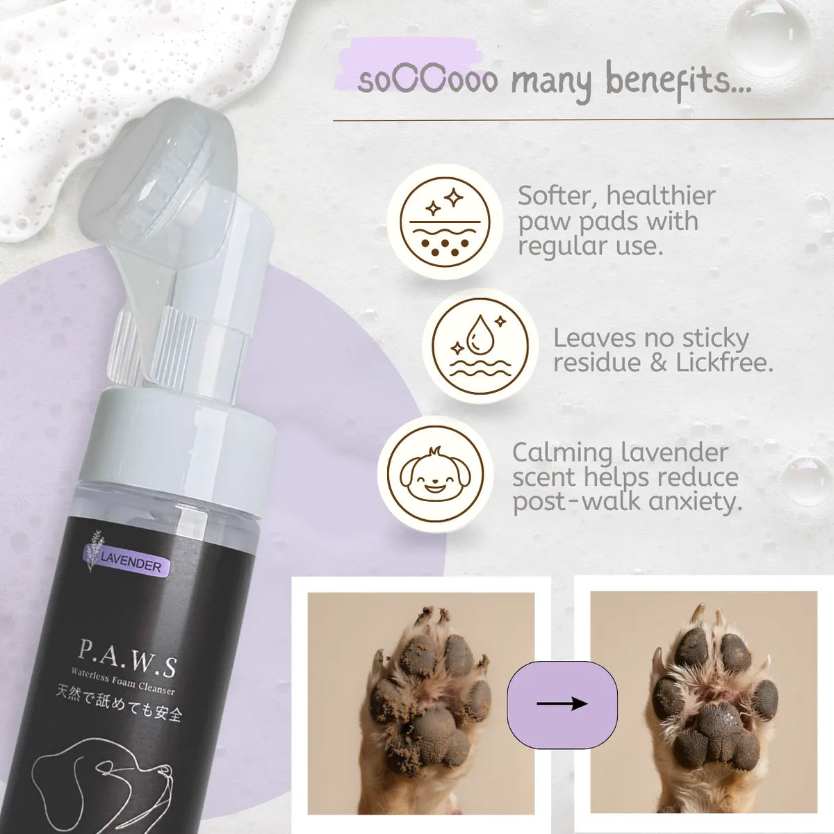 (For Furry Friends) P.A.W.S Waterless Foam Cleanser [Unscented | Rose | Lavender]