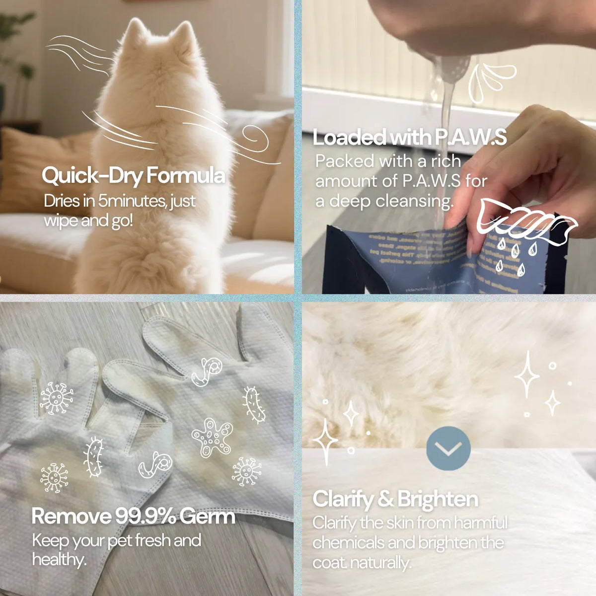 (For Furry Friends) P.A.W.S Full Body Pet Spa Gloves (Unscented, Rose, Lavender, Flea & Tick Repellent)